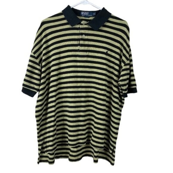 VTG Polo Ralph Lauren Striped Polo Top Green Black Size XL Preppy - Picture 1 of 6